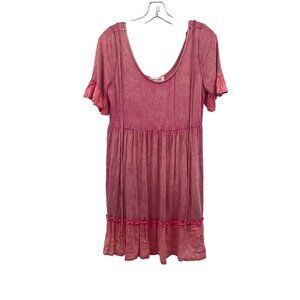 Impressions Womens Tiered Dress Scoop Neck Short Sleeve Pink Size Medium